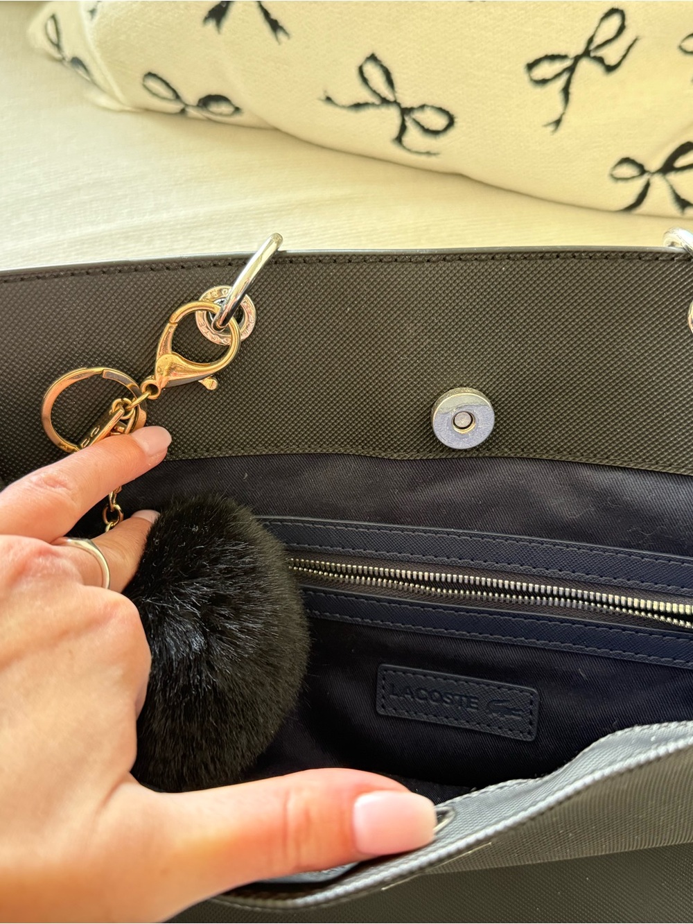 Lacoste Black Textured Top-Handle Tote - Picture 2 of 3